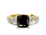 Yellow gold Fancy Black Cushion Cut Diamond Cluster Pavé Band with Four-Prong Setting_3