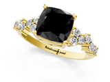 Yellow gold Fancy Black Cushion Cut Diamond Cluster Pavé Band with Four-Prong Setting_4