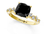 Yellow gold Fancy Black Cushion Cut Diamond Cluster Side Stone Solitaire Ring with Prong Setting_25