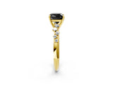 Yellow gold Fancy Black Cushion Cut Diamond Cluster Side Stone Solitaire Ring with Prong Setting_26