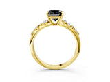 Yellow gold Fancy Black Cushion Cut Diamond Cluster Side Stone Solitaire Ring with Prong Setting_27