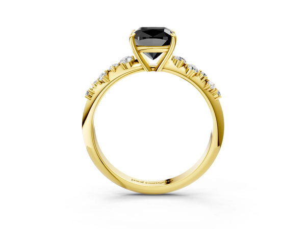 Yellow Gold Cushion Cut Graduated Cluster Engagement Ring Setting for Black Center