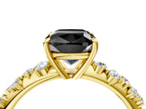 Yellow gold Fancy Black Cushion Cut Diamond Cluster Side Stone Solitaire Ring with Prong Setting_28
