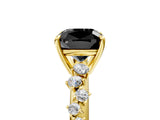 Yellow gold Fancy Black Cushion Cut Diamond Cluster Side Stone Solitaire Ring with Prong Setting_29
