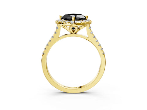 Yellow gold Fancy Black Cushion Cut Diamond Cushion Halo Ring with Pavé Band_3