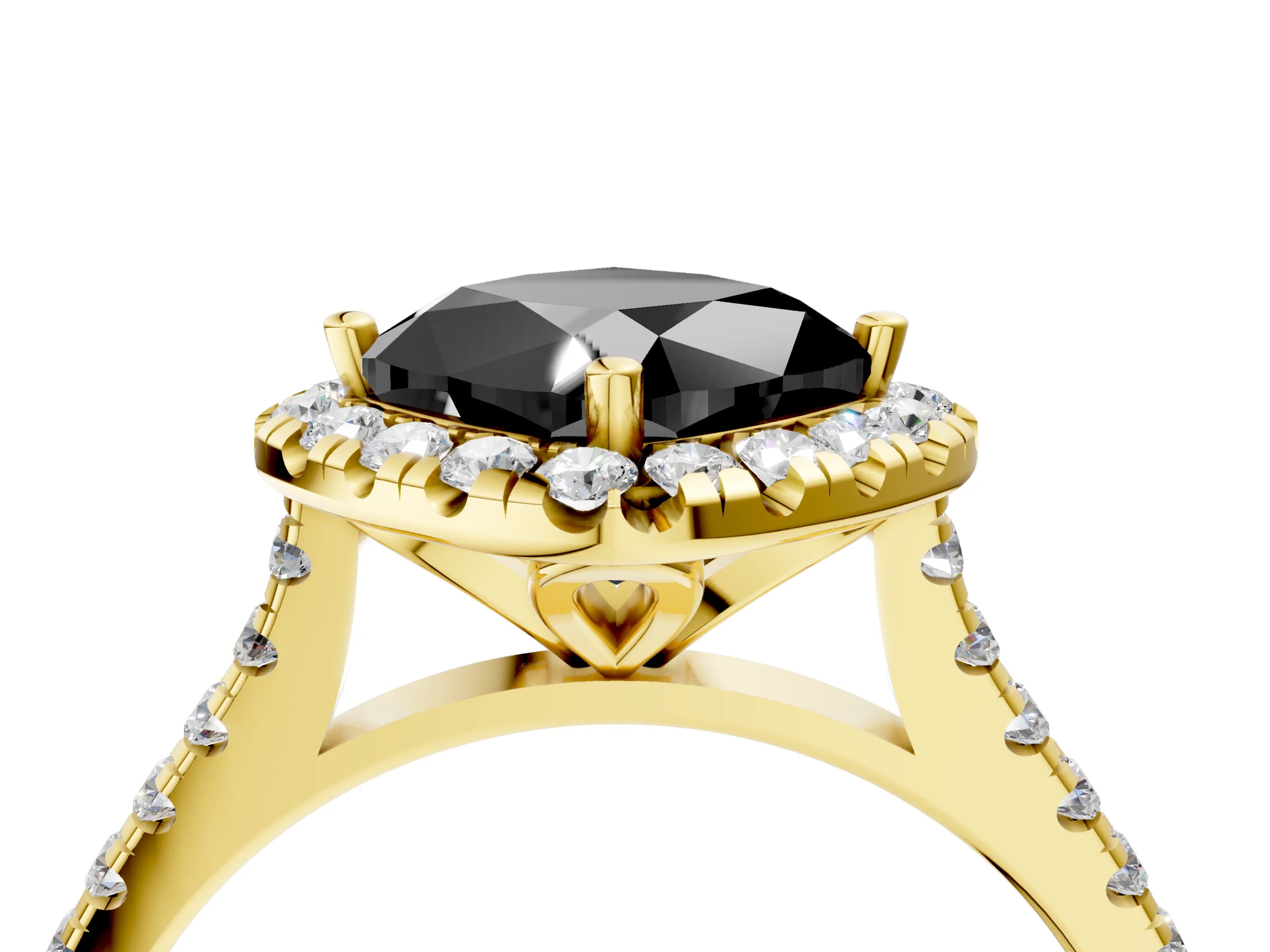 Yellow gold Fancy Black Cushion Cut Diamond Cushion Halo Ring with Pavé Band_4