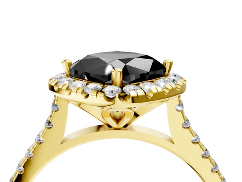 Yellow gold Fancy Black Cushion Cut Diamond Cushion Halo Ring with Pavé Band_4