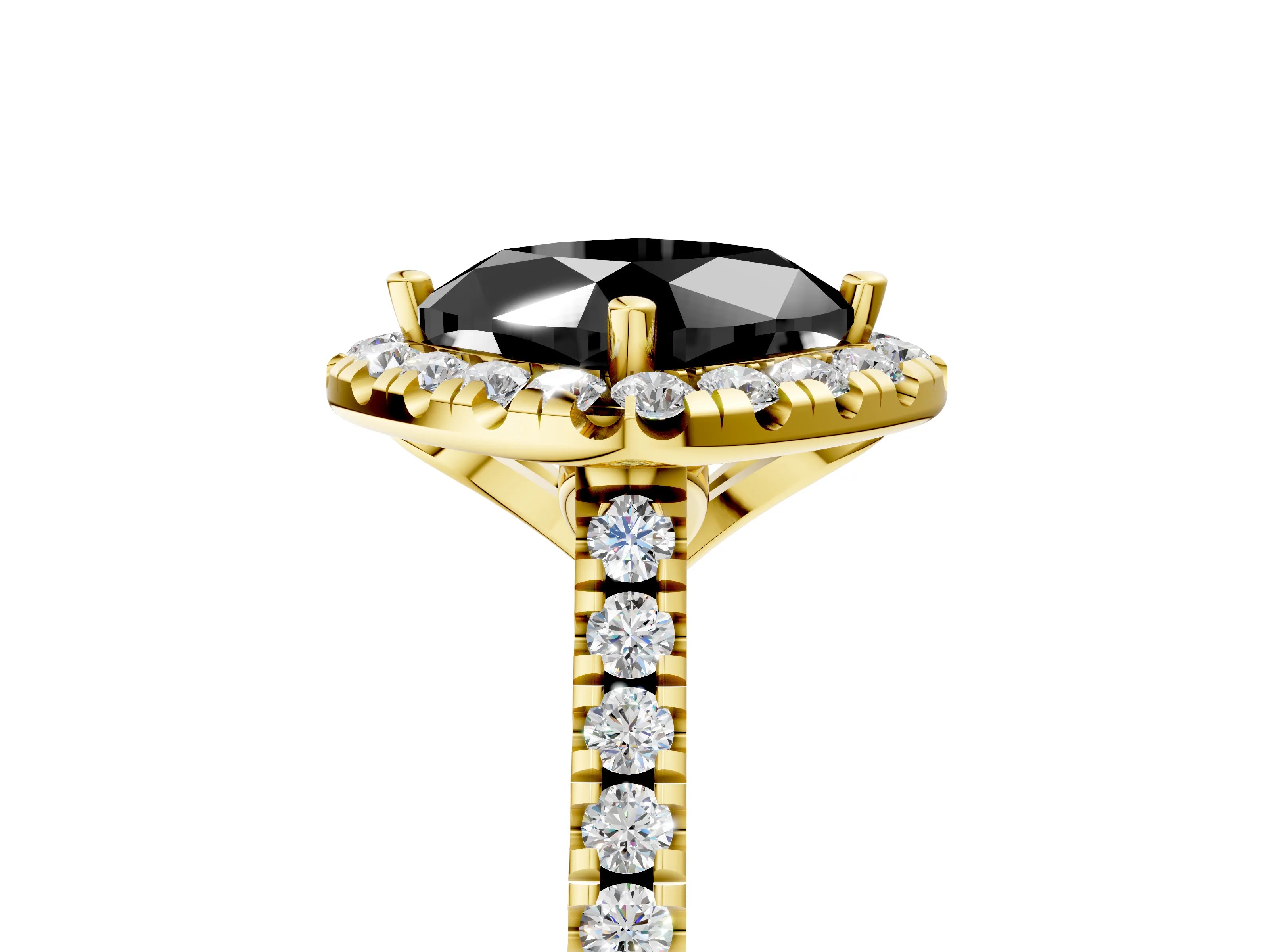 Yellow gold Fancy Black Cushion Cut Diamond Cushion Halo Ring with Pavé Band_5