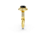 Yellow gold Fancy Black Cushion Cut Diamond Double Halo Ring with Split Shank and Four-Prong Setting_2