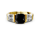 Yellow gold Fancy Black Cushion Cut Diamond Engagement Ring with Baguette Side Stones and Channel Set Band_12