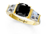 Yellow gold Fancy Black Cushion Cut Diamond Engagement Ring with Baguette Side Stones and Channel Set Band_13
