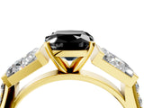 Yellow gold Fancy Black Cushion Cut Diamond Engagement Ring with Baguette Side Stones and Channel Set Band_16