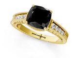 Yellow gold Fancy Black Cushion Cut Diamond Engagement Ring with Milgrain Channel Set Band and Prong Setting_1