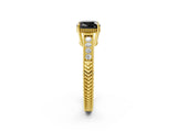 Yellow gold Fancy Black Cushion Cut Diamond Engagement Ring with Milgrain Channel Set Band and Prong Setting_2