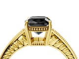 Yellow gold Fancy Black Cushion Cut Diamond Engagement Ring with Milgrain Channel Set Band and Prong Setting_4