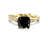 Yellow gold Fancy Black Cushion Cut Diamond Engagement Ring with Side Stone Accents and Four-Prong Setting_12
