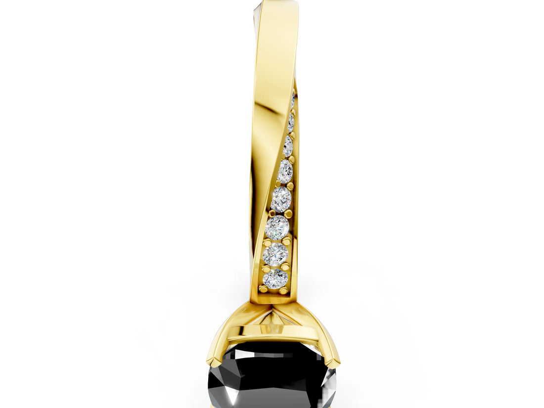 Yellow gold Fancy Black Cushion Cut Diamond Engagement Ring with Side Stone Accents and Four-Prong Setting_12