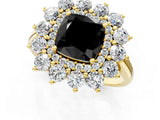 Yellow gold Fancy Black Cushion Cut Diamond Floral Double Halo Engagement Ring with Prong Setting_25