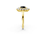 Yellow gold Fancy Black Cushion Cut Diamond Floral Double Halo Engagement Ring with Prong Setting_26