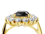 Yellow gold Fancy Black Cushion Cut Diamond Floral Double Halo Engagement Ring with Prong Setting_28
