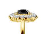 Yellow gold Fancy Black Cushion Cut Diamond Floral Double Halo Engagement Ring with Prong Setting_29