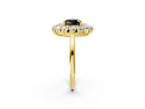 Yellow gold Fancy Black Cushion Cut Diamond Floral Double Halo Engagement Ring with Prong Setting_62