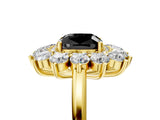 Yellow gold Fancy Black Cushion Cut Diamond Floral Double Halo Engagement Ring with Prong Setting_65