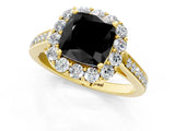 Yellow gold Fancy Black Cushion Cut Diamond Floral Halo Ring with Pavé Band and Prong Setting_4