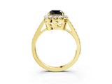 Yellow gold Fancy Black Cushion Cut Diamond Floral Halo Ring with Pavé Band and Prong Setting_6