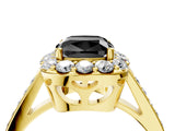 Yellow gold Fancy Black Cushion Cut Diamond Floral Halo Ring with Pavé Band and Prong Setting_7