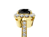 Yellow gold Fancy Black Cushion Cut Diamond Floral Halo Ring with Pavé Band and Prong Setting_8