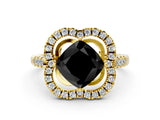 Yellow gold Fancy Black Cushion Cut Diamond Floral Halo Split Shank Prong Setting Ring_12