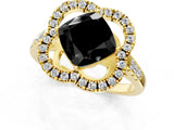 Yellow gold Fancy Black Cushion Cut Diamond Floral Halo Split Shank Prong Setting Ring_13