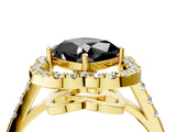 Yellow gold Fancy Black Cushion Cut Diamond Floral Halo Split Shank Prong Setting Ring_16