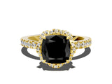 Yellow gold Fancy Black Cushion Cut Diamond Halo Pave Band with Four-Prong Setting_3