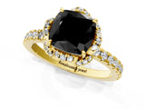 Yellow gold Fancy Black Cushion Cut Diamond Halo Pave Band with Four-Prong Setting_4