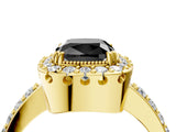 Yellow gold Fancy Black Cushion Cut Diamond Halo Ring with Pavé Band and Prong Setting_4