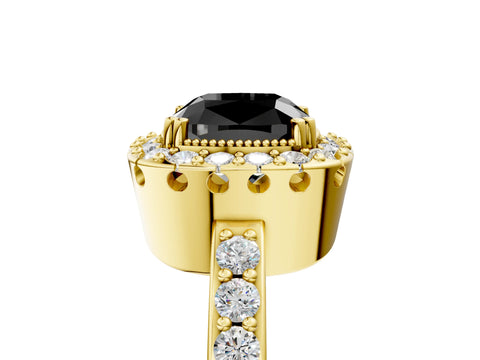 Yellow gold Fancy Black Cushion Cut Diamond Halo Ring with Pavé Band and Prong Setting_5