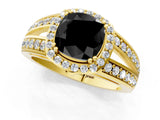 Yellow gold Fancy Black Cushion Cut Diamond Halo Ring with Split Shank Pavé Band and Four-Prong Setting_1