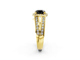 Yellow gold Fancy Black Cushion Cut Diamond Halo Ring with Split Shank Pavé Band and Four-Prong Setting_2