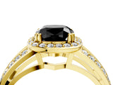 Yellow gold Fancy Black Cushion Cut Diamond Halo Ring with Split Shank Pavé Band and Four-Prong Setting_4