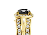 Yellow gold Fancy Black Cushion Cut Diamond Halo Ring with Split Shank Pavé Band and Four-Prong Setting_5