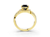 Yellow gold Fancy Black Cushion Cut Diamond Halo Ring with Split Shank and Bezel Accents and Four-Prong Setting_3