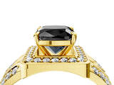 Yellow gold Fancy Black Cushion Cut Diamond Halo Ring with Split Shank and Bezel Accents and Four-Prong Setting_4
