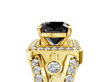 Yellow gold Fancy Black Cushion Cut Diamond Halo Ring with Split Shank and Bezel Accents and Four-Prong Setting_5