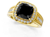 Yellow gold Fancy Black Cushion Cut Diamond Halo Ring with Split Shank and Bezel Accents and Prong Setting_1