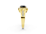 Yellow gold Fancy Black Cushion Cut Diamond Halo Ring with Split Shank and Bezel Accents and Prong Setting_2