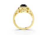 Yellow gold Fancy Black Cushion Cut Diamond Halo Ring with Split Shank and Bezel Accents and Prong Setting_3