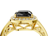 Yellow gold Fancy Black Cushion Cut Diamond Halo Ring with Split Shank and Bezel Accents and Prong Setting_4