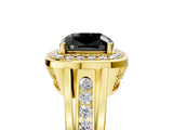 Yellow gold Fancy Black Cushion Cut Diamond Halo Ring with Split Shank and Bezel Accents and Prong Setting_5